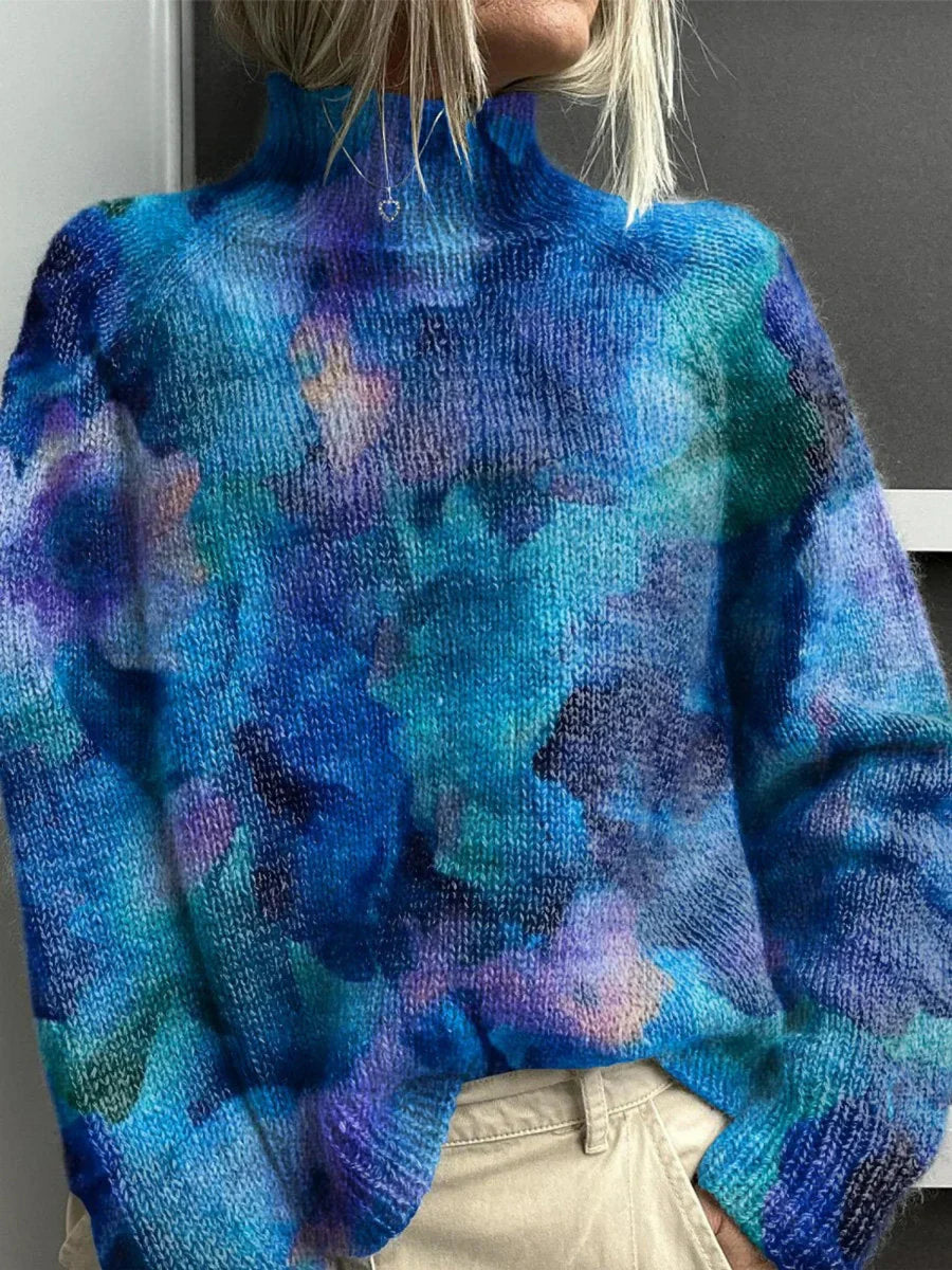 Suéter de cuello alto con estampado floral abstracto en acuarela